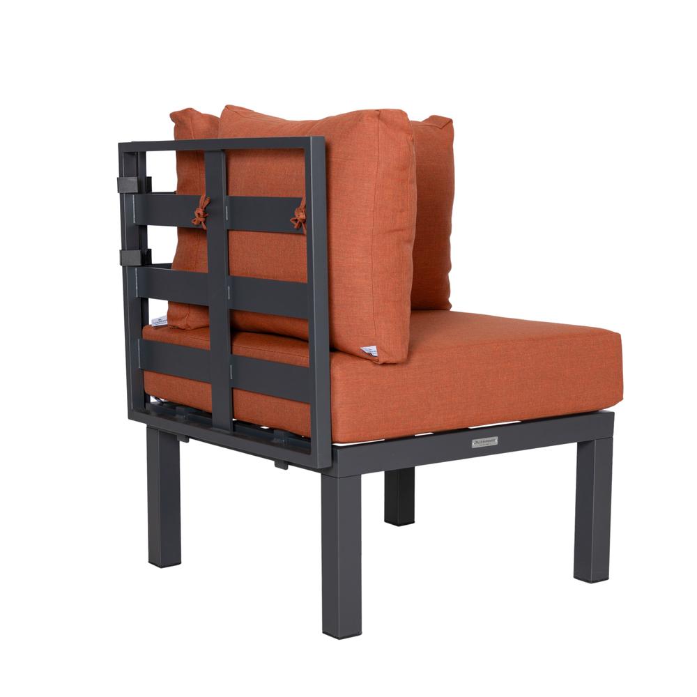 LeisureMod Chelsea 6-Piece Patio Sectional Black Aluminum With Cushions in Orange. Picture 22
