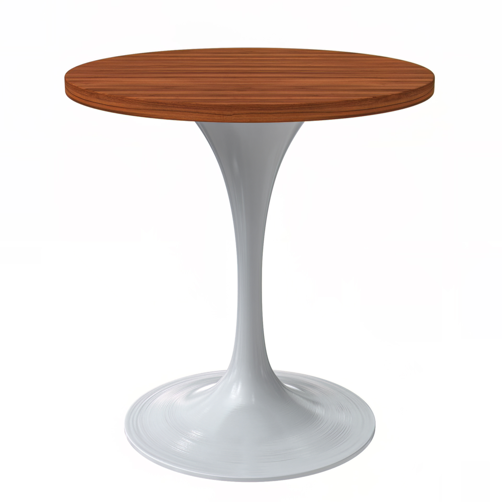 Verve 27 Round Dining Table, White Base with Cognac Brown MDF Top. Picture 1