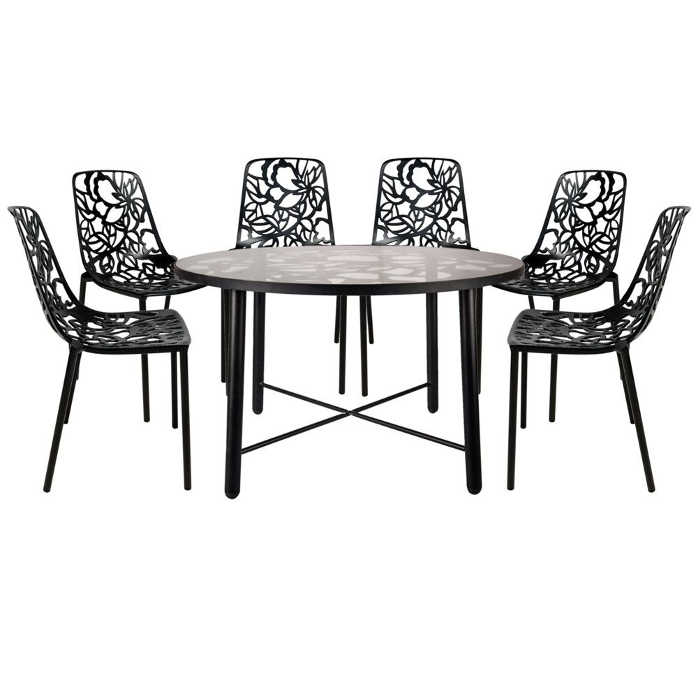 3-Piece Aluminum Outdoor Patio Dining Set with Table and 6 Stackable Chairs. Picture 8