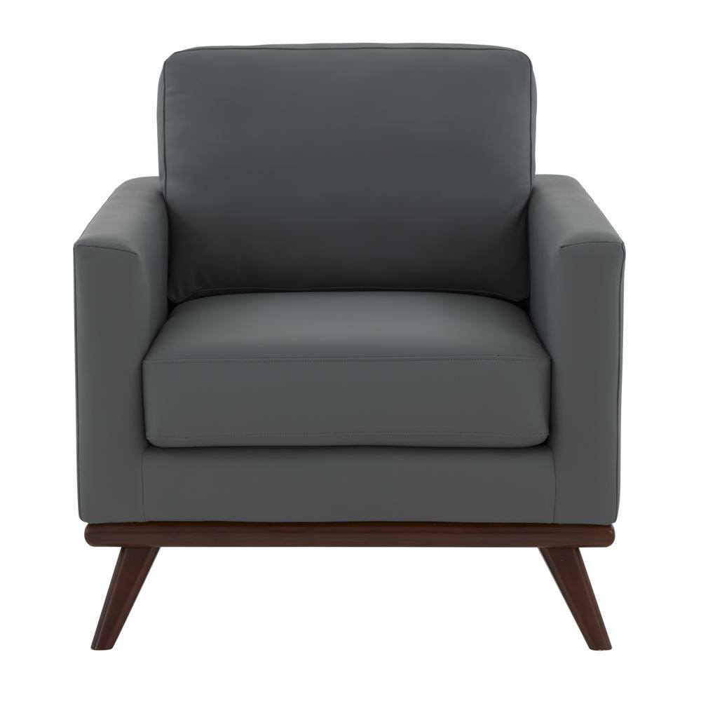 LeisureMod Chester Modern Leather Accent Arm Chair With Birch Wood Base, Grey. Picture 3
