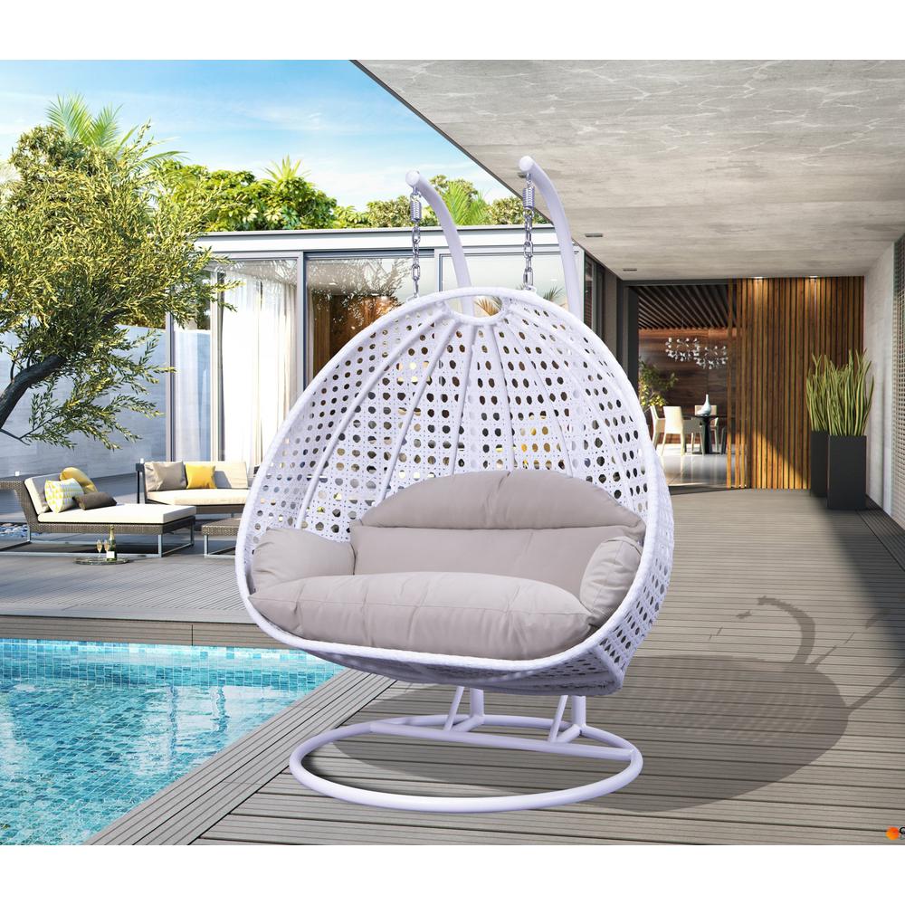 White Wicker Hanging 2 person Egg Swing Chair. Picture 9
