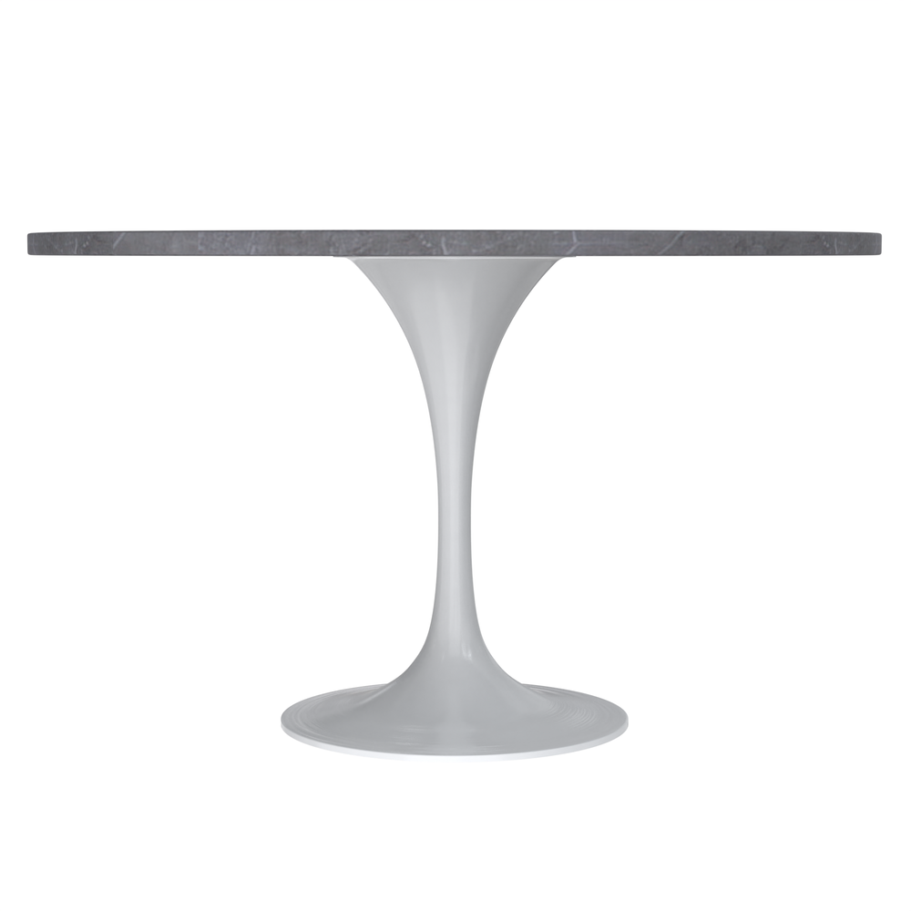 Verve Collection 48 Round Dining Table, White Base with Sintered Stone Grey Top. Picture 2