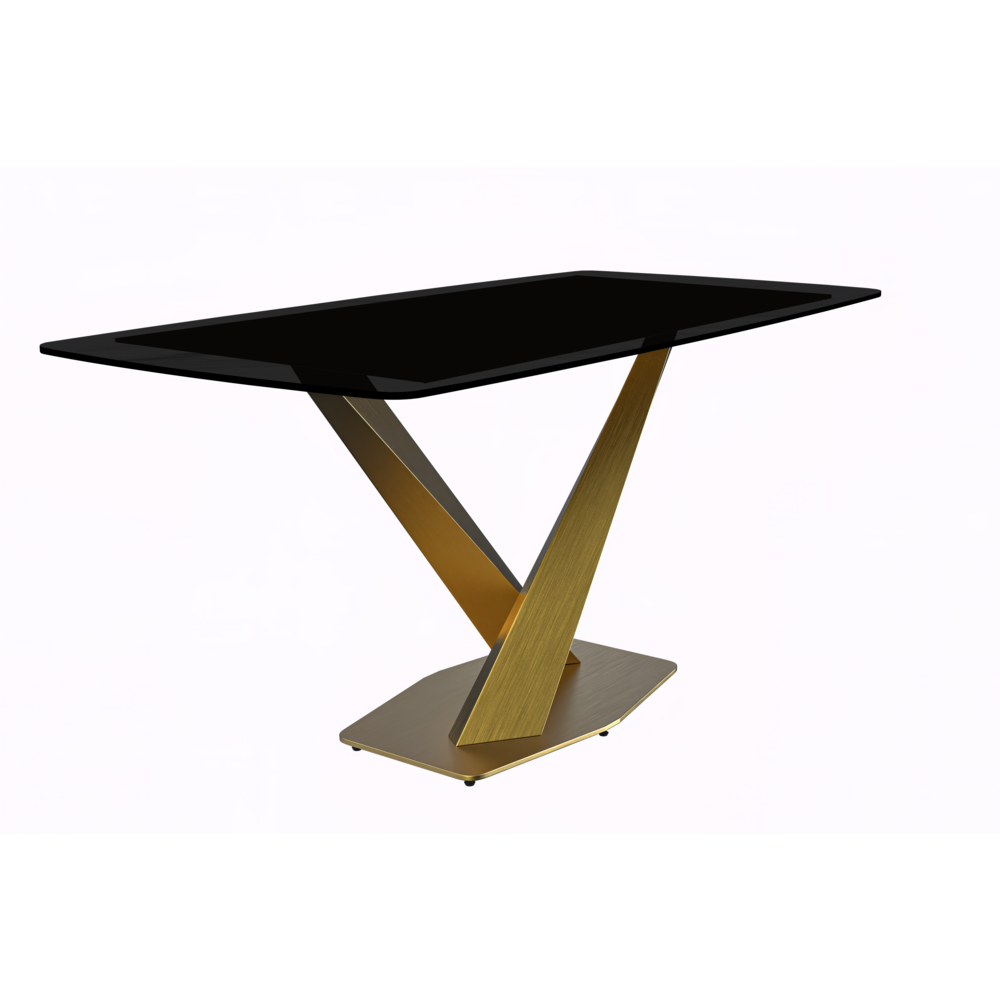 Voren Series Modern Dining Table Gold Base, With 55" Black Glass Top. Picture 1
