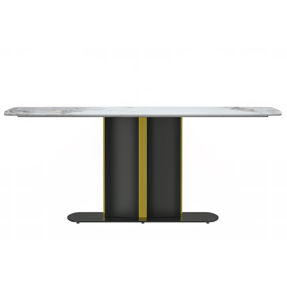 Modern Dining Table Black and Gold Base, With 55 Medium Grey Sintered Stone Top. Picture 3