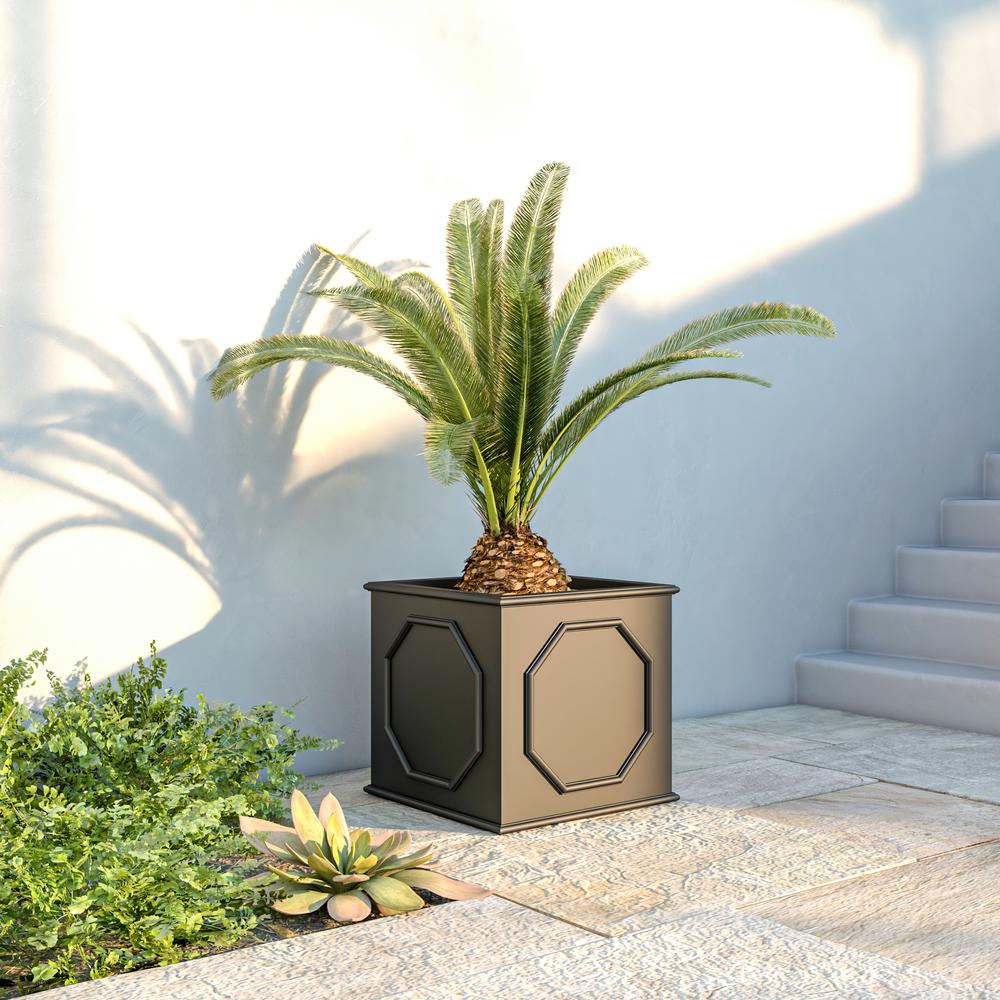 Sprout Series Cubic Fiber Stone Planter in Black 25.6 Cube. Picture 4