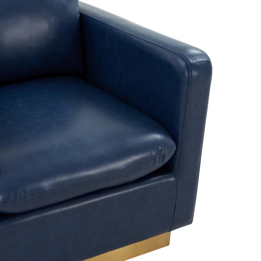 LeisureMod Nervo Leather Accent Armchair With Gold Frame, Navy Blue. Picture 4