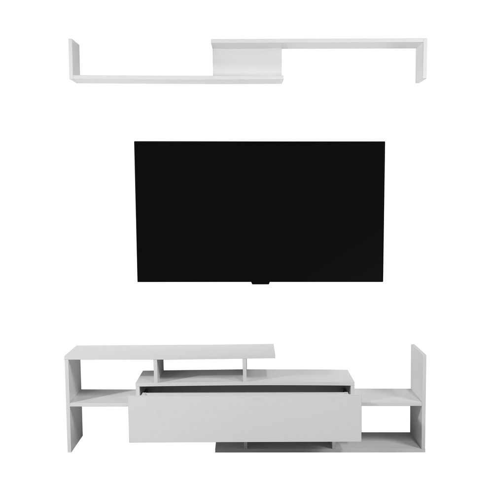 LeisureMod Surrey Modern TV Stand with MDF Shelves and Bookcase. Picture 5