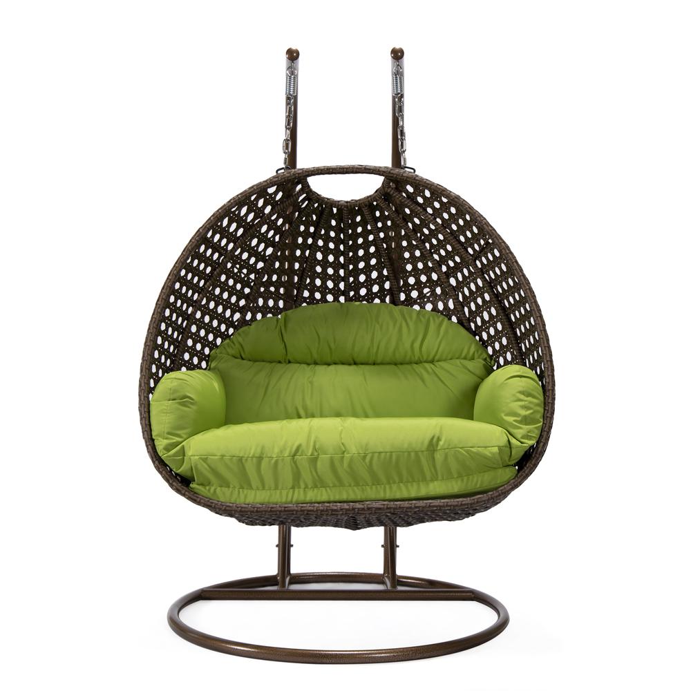 LeisureMod Wicker Hanging 2 person Egg Swing Chair , Light Green. Picture 1