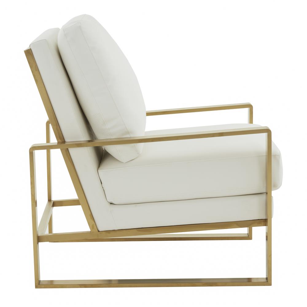 LeisureMod Jefferson Leather Modern Design Accent Armchair With Elegant Gold Frame, White. Picture 6