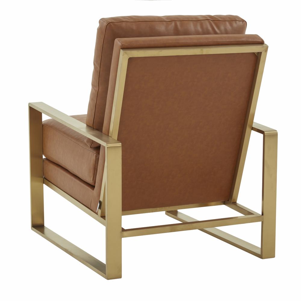 LeisureMod Jefferson Leather Modern Design Accent Armchair With Elegant Gold Frame, Cognac Tan. Picture 5