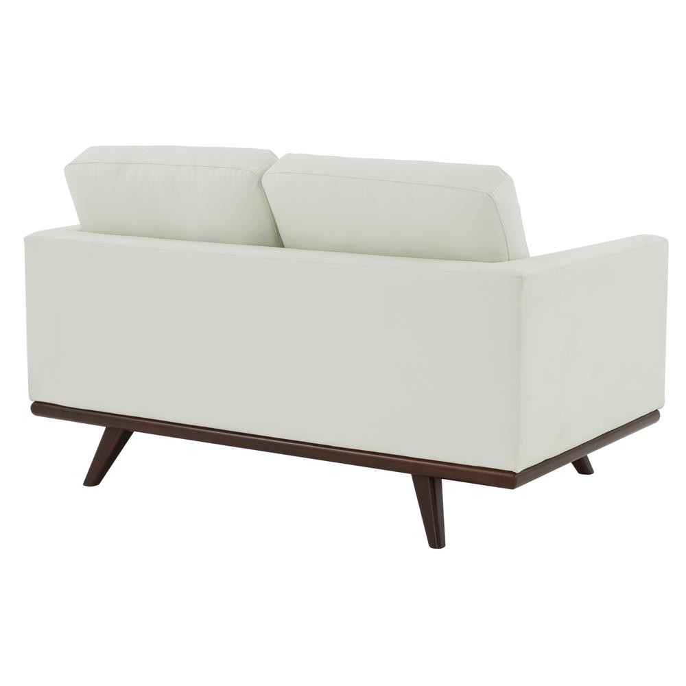 LeisureMod Chester Modern Leather Loveseat With Birch Wood Base, White. Picture 4