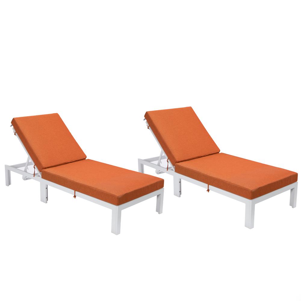 Chelsea Modern Outdoor White Chaise Lounge Chair With Cushions Set of 2. Picture 5