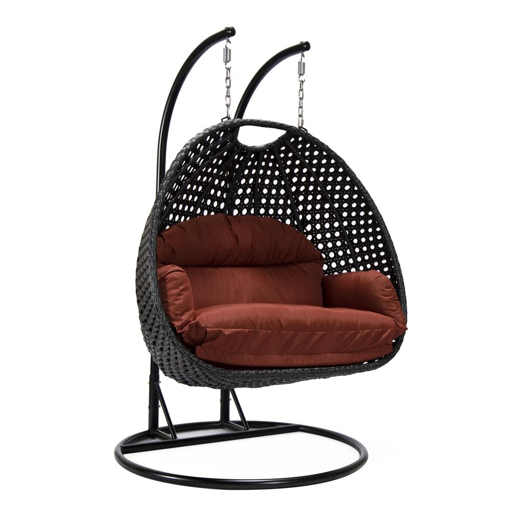 LeisureMod MendozaWicker Hanging 2 person Egg Swing Chair in Cherry. Picture 1