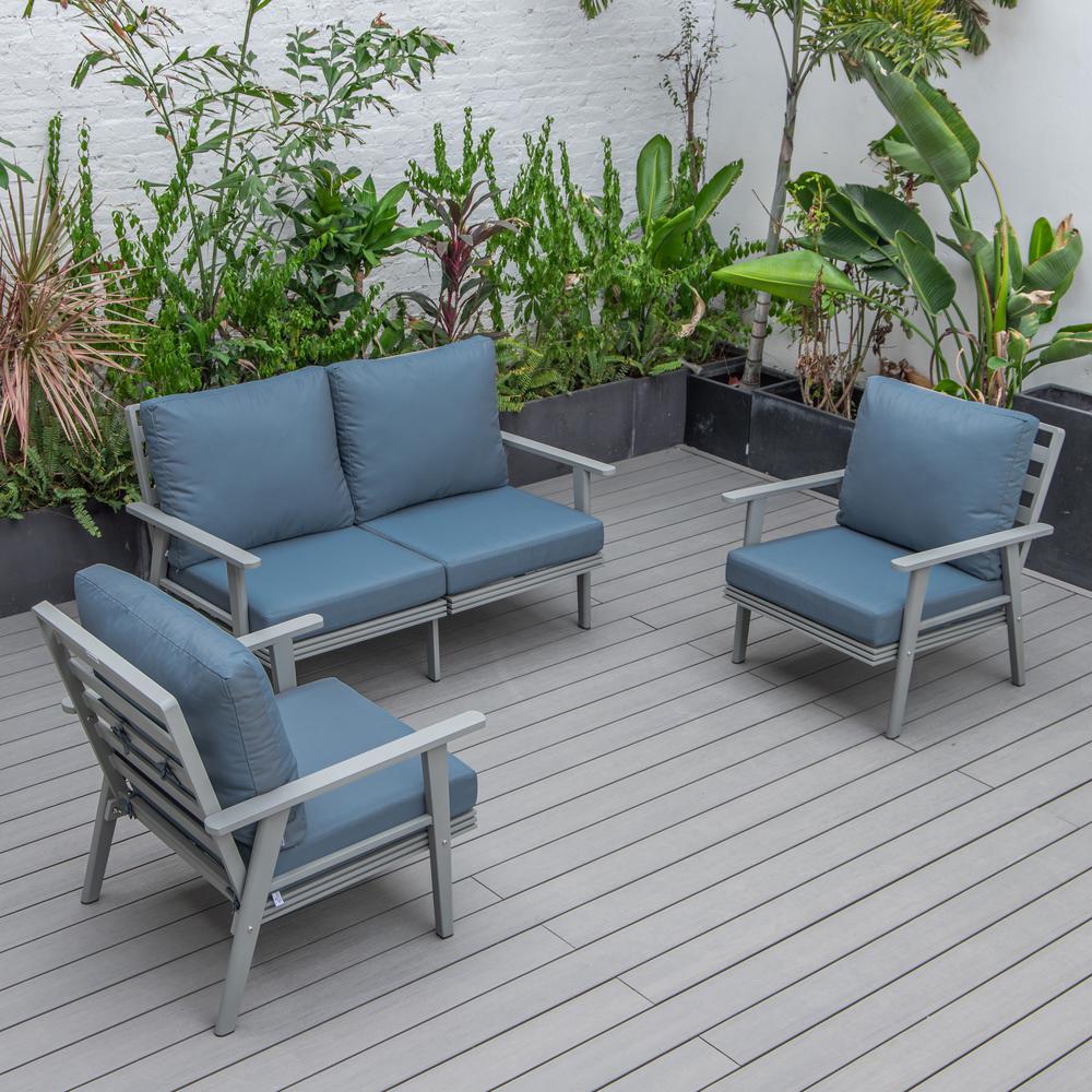 3-Piece Outdoor Patio Set with Grey Aluminum Frame and Loveseat and Armchairs. Picture 7