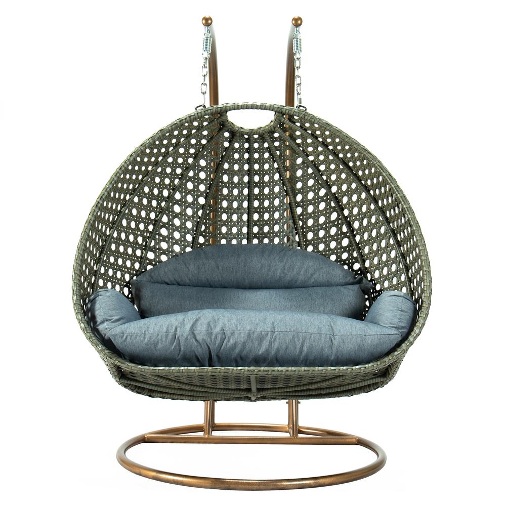 Beige Wicker Hanging 2 person Egg Swing Chair. Picture 2