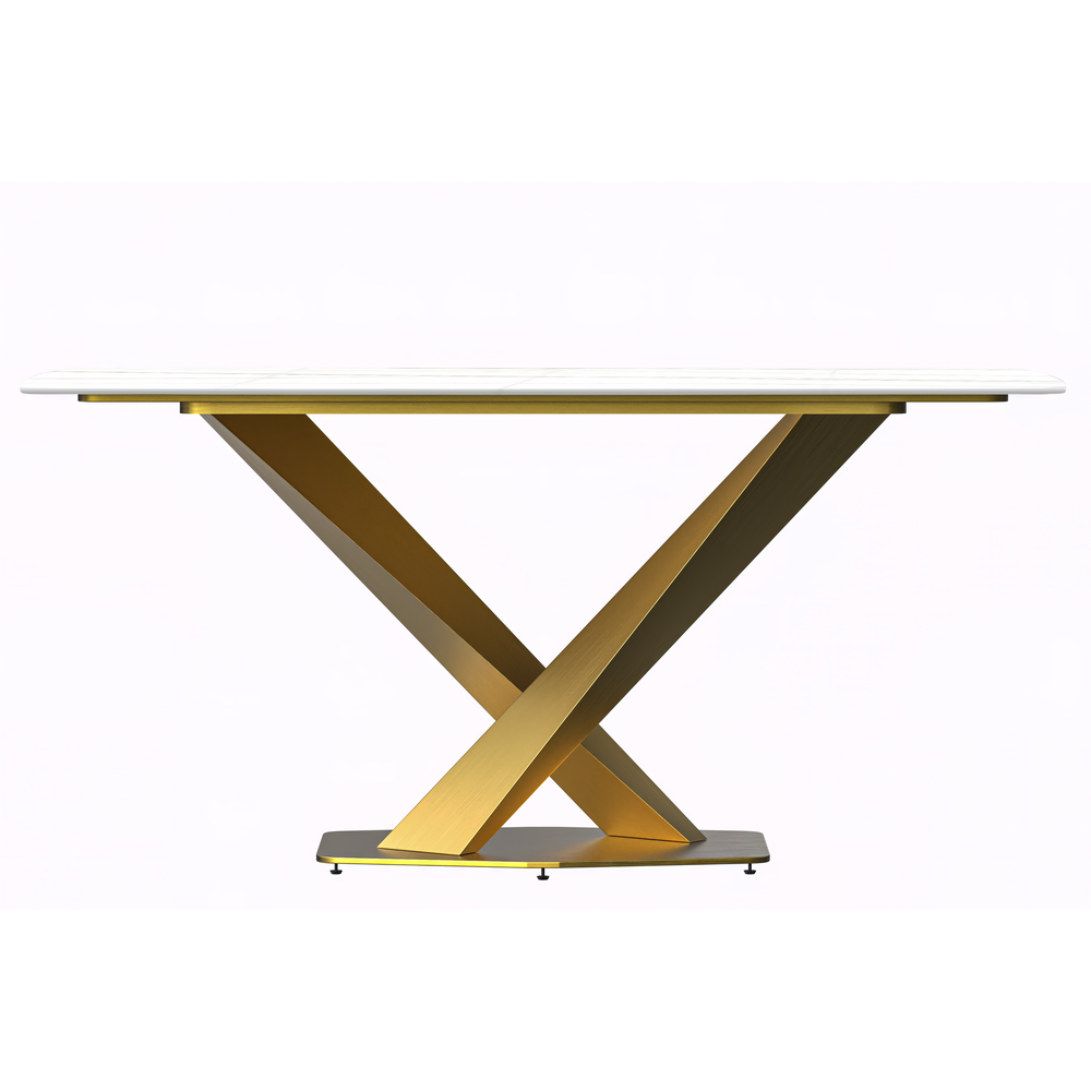 Modern Dining Table Gold Base, With 55" White/Gold Sintered Stone Top. Picture 3