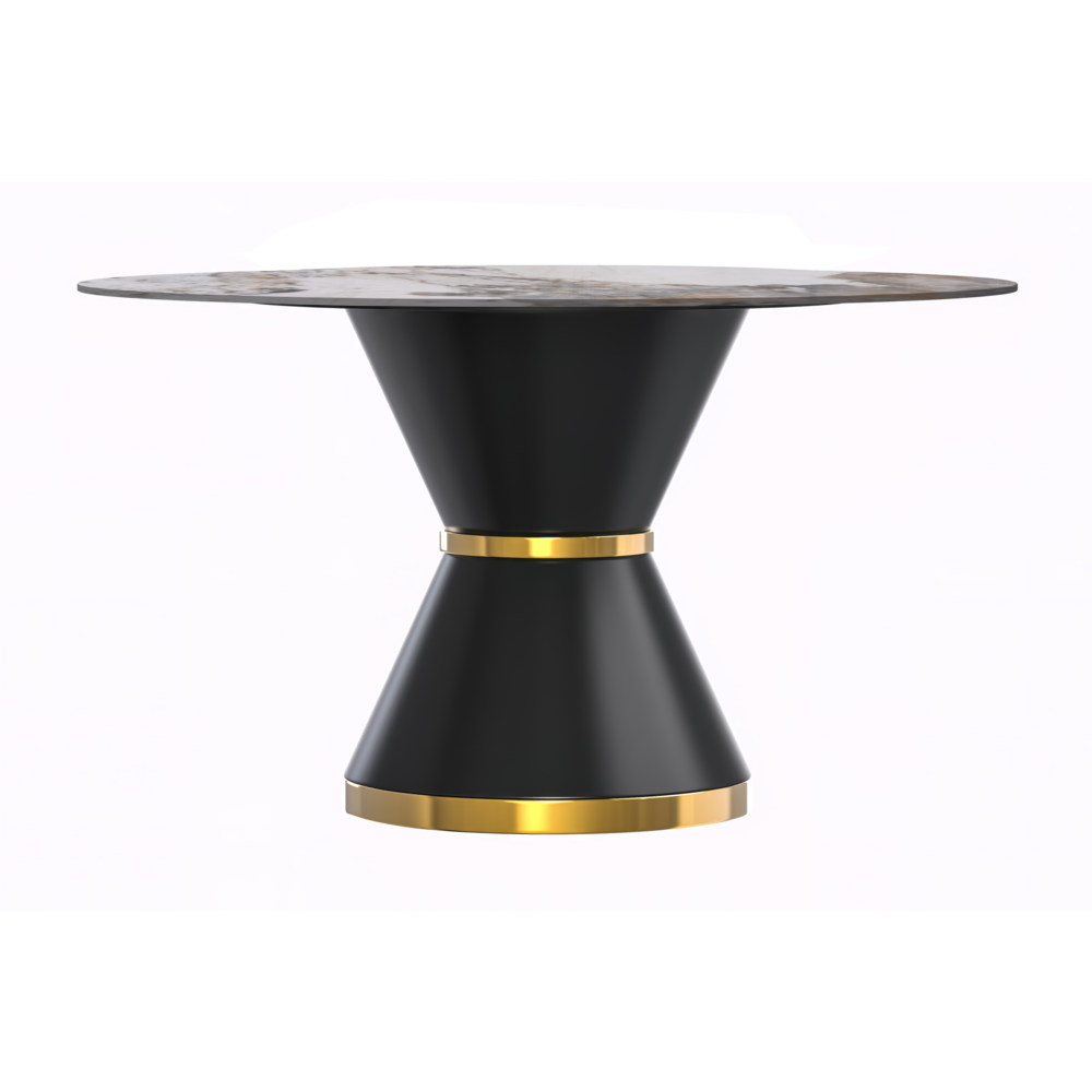 Round Dining Table Black\Gold Base with 60 Round Medium Grey Sintered Stone Top. Picture 8