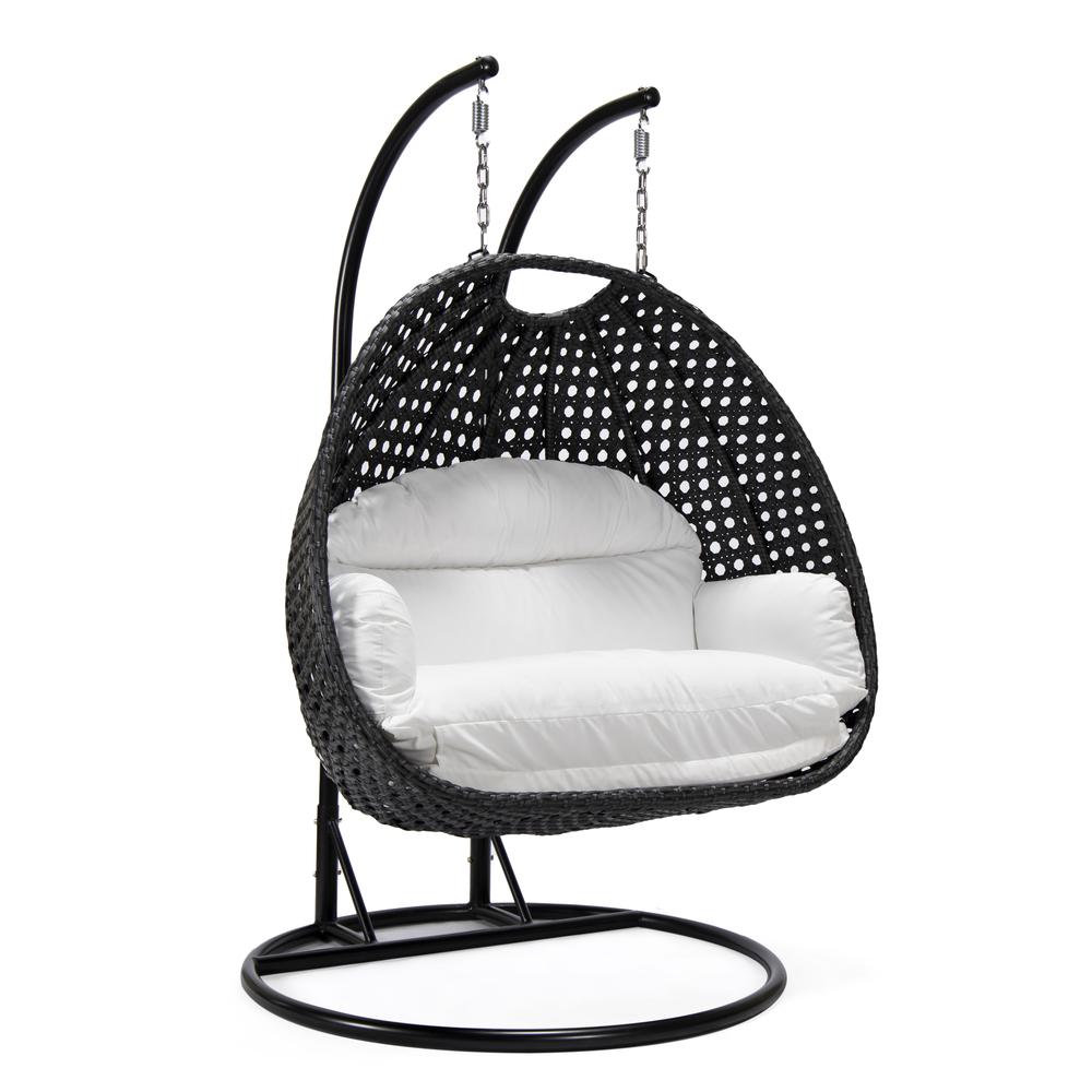 LeisureMod MendozaWicker Hanging 2 person Egg Swing Chair in White. Picture 1