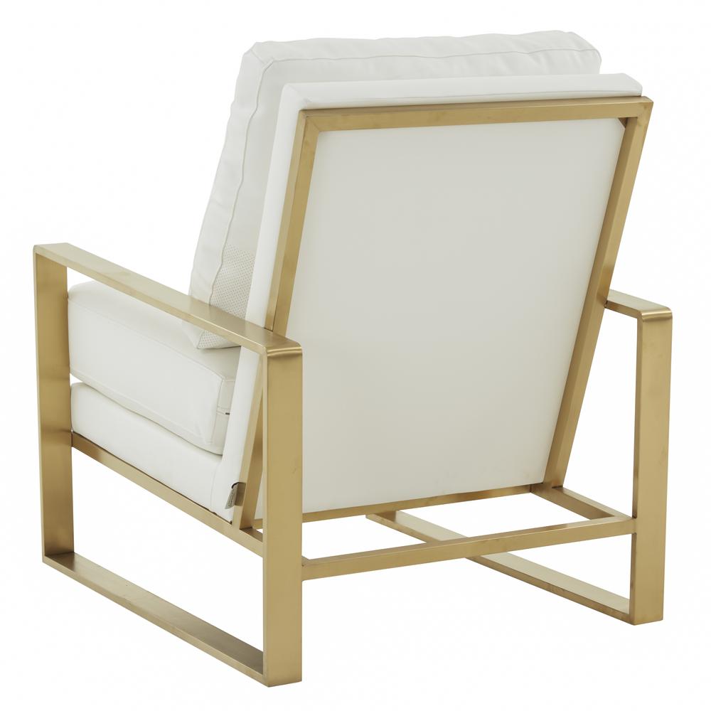 LeisureMod Jefferson Leather Modern Design Accent Armchair With Elegant Gold Frame, White. Picture 4