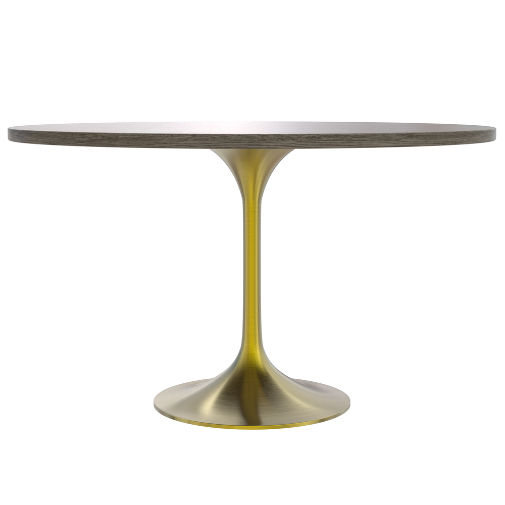 Verve 48" Round Dining Table, Brushed Gold Base with Dark Maple MDF Top. Picture 3