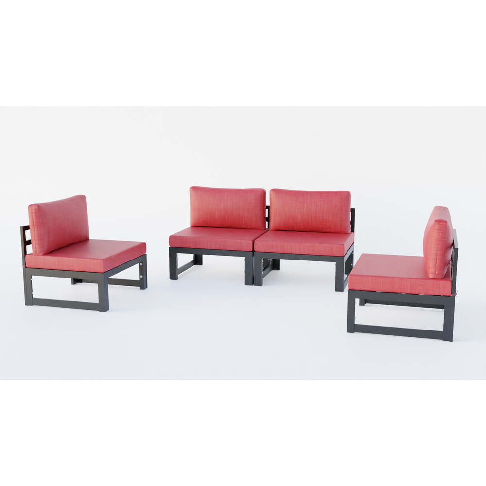 LeisureMod Chelsea 4-Piece Middle Patio Chairs Black Aluminum With Cushions. The main picture.