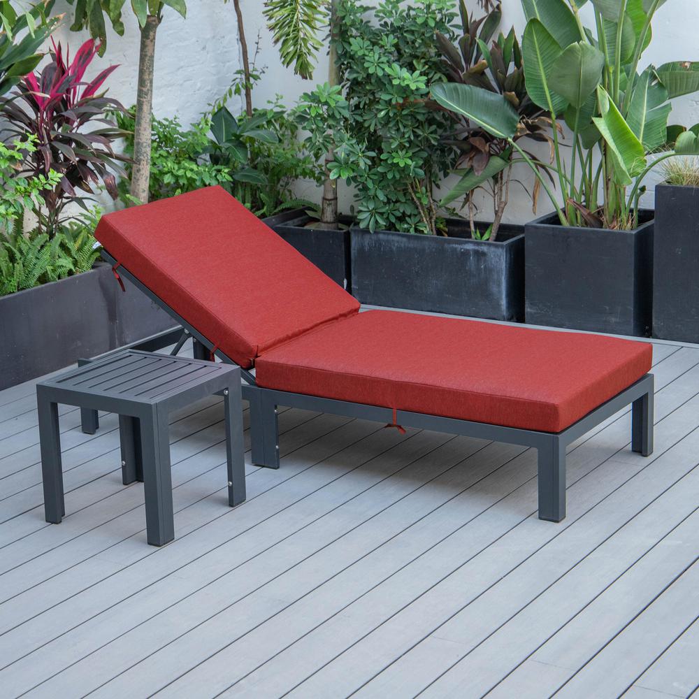 Chelsea Modern Outdoor Chaise Lounge Chair With Side Table & Cushions. Picture 5