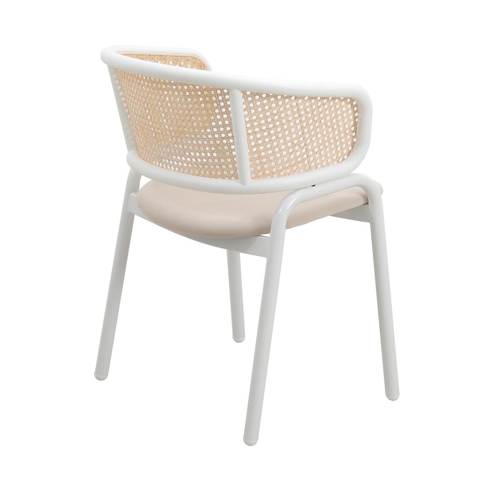 Ervilla Modern Dining Chair with White Powder Coated Steel Legs and Wicker Back. Picture 4