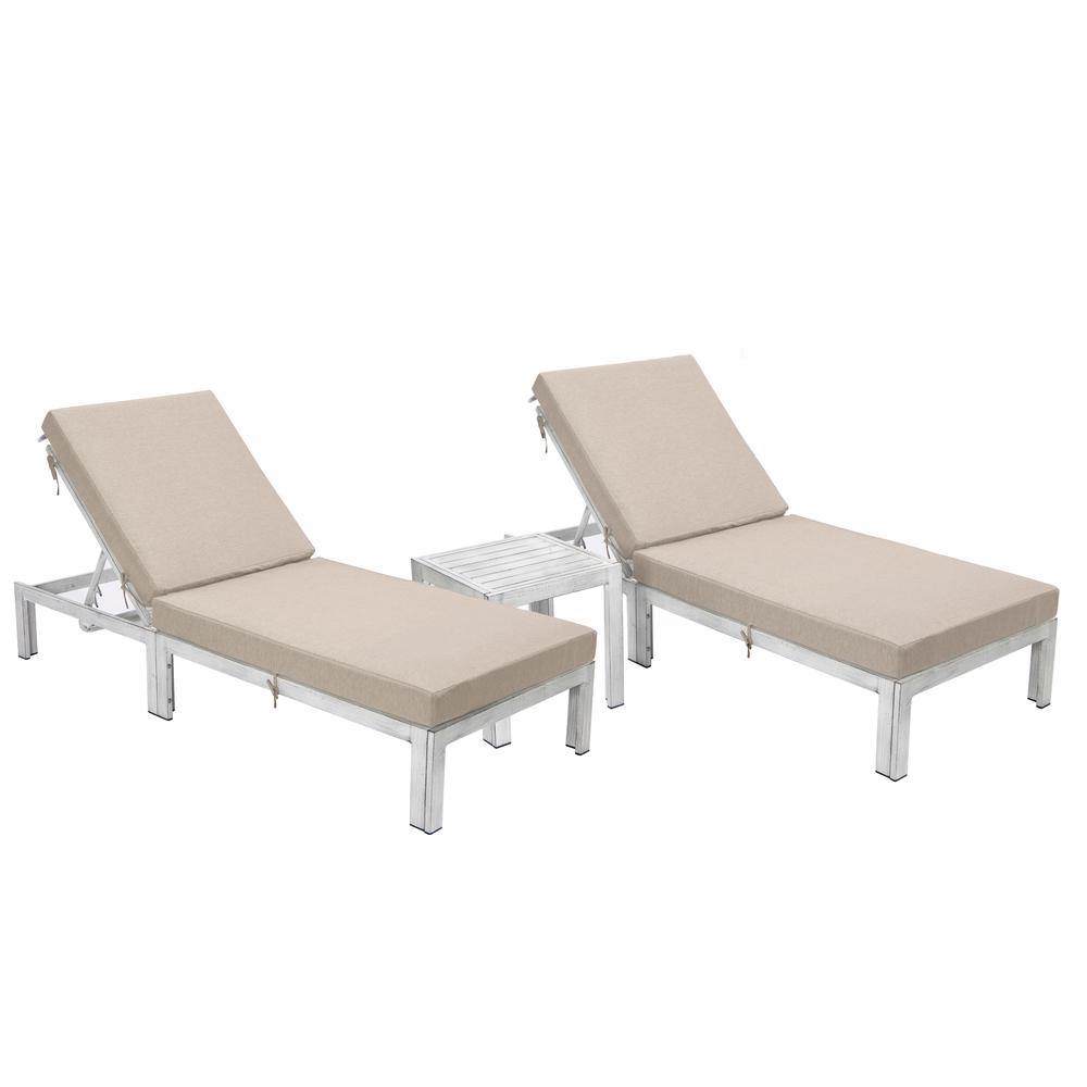Outdoor Weathered Grey Chaise Lounge Chair Set of 2 With Side Table & Cushions. Picture 1