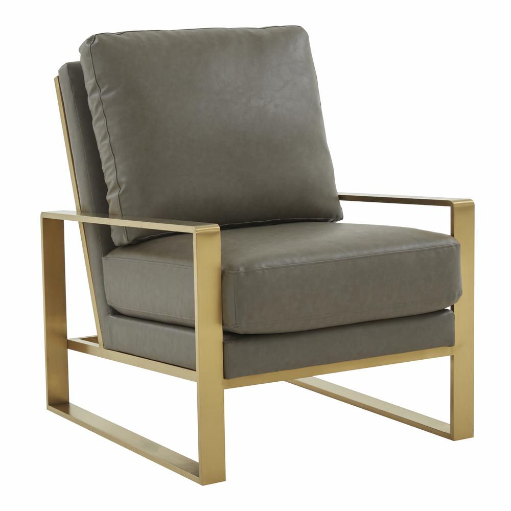LeisureMod Jefferson Leather Modern Design Accent Armchair With Elegant Gold Frame, Grey. Picture 1