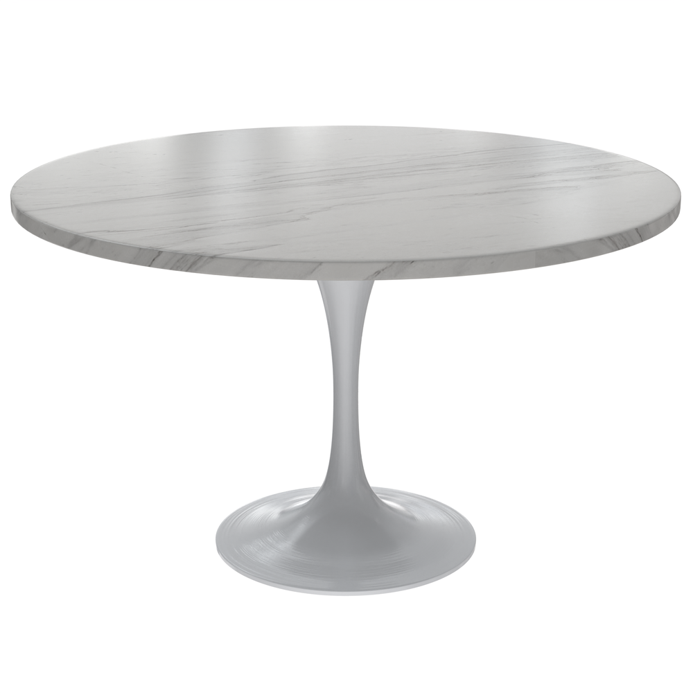 Verve Collection 48 Round Dining Table, White Base with Sintered Stone White Top. Picture 1