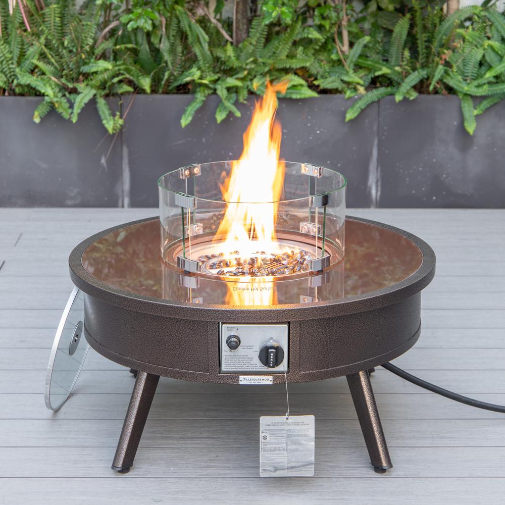 Walbrooke Outdoor Patio Aluminum Round Fire Pit Side Table with Lid. Picture 14