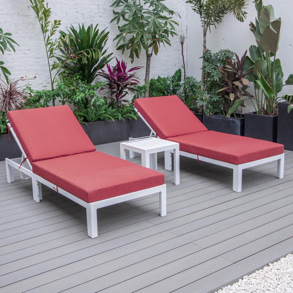 Outdoor White Chaise Lounge Chair Set of 2 With Side Table & Cushions. Picture 8