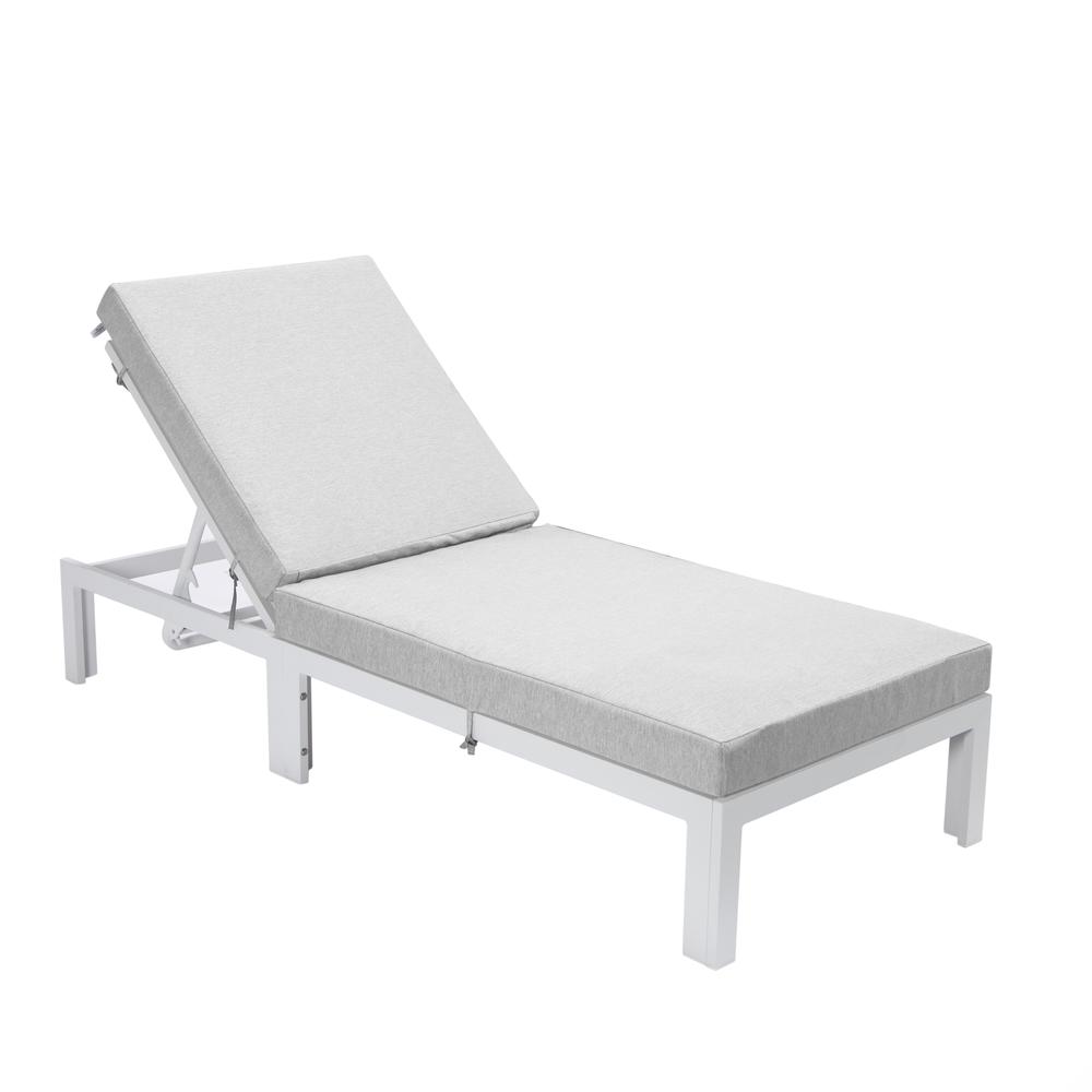 Chelsea Modern Outdoor White Chaise Lounge Chair With Cushions. Picture 1