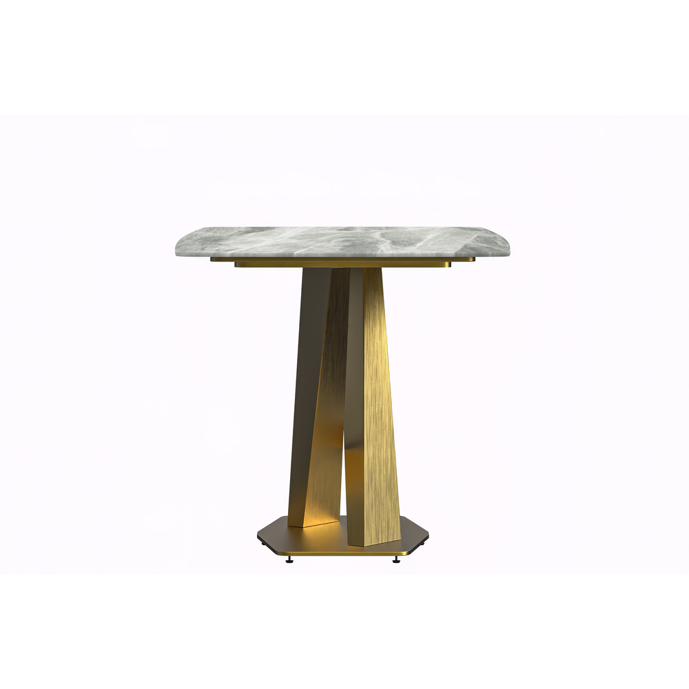 Modern Dining Table Gold Base, With 55" Light Grey Sintered Stone Top. Picture 2