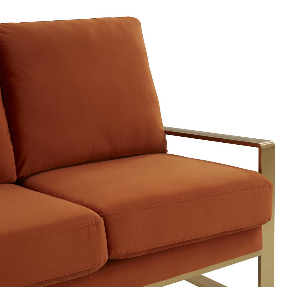 LeisureMod Jefferson Contemporary Modern Design Velvet Sofa With Gold Frame., Orange. Picture 6