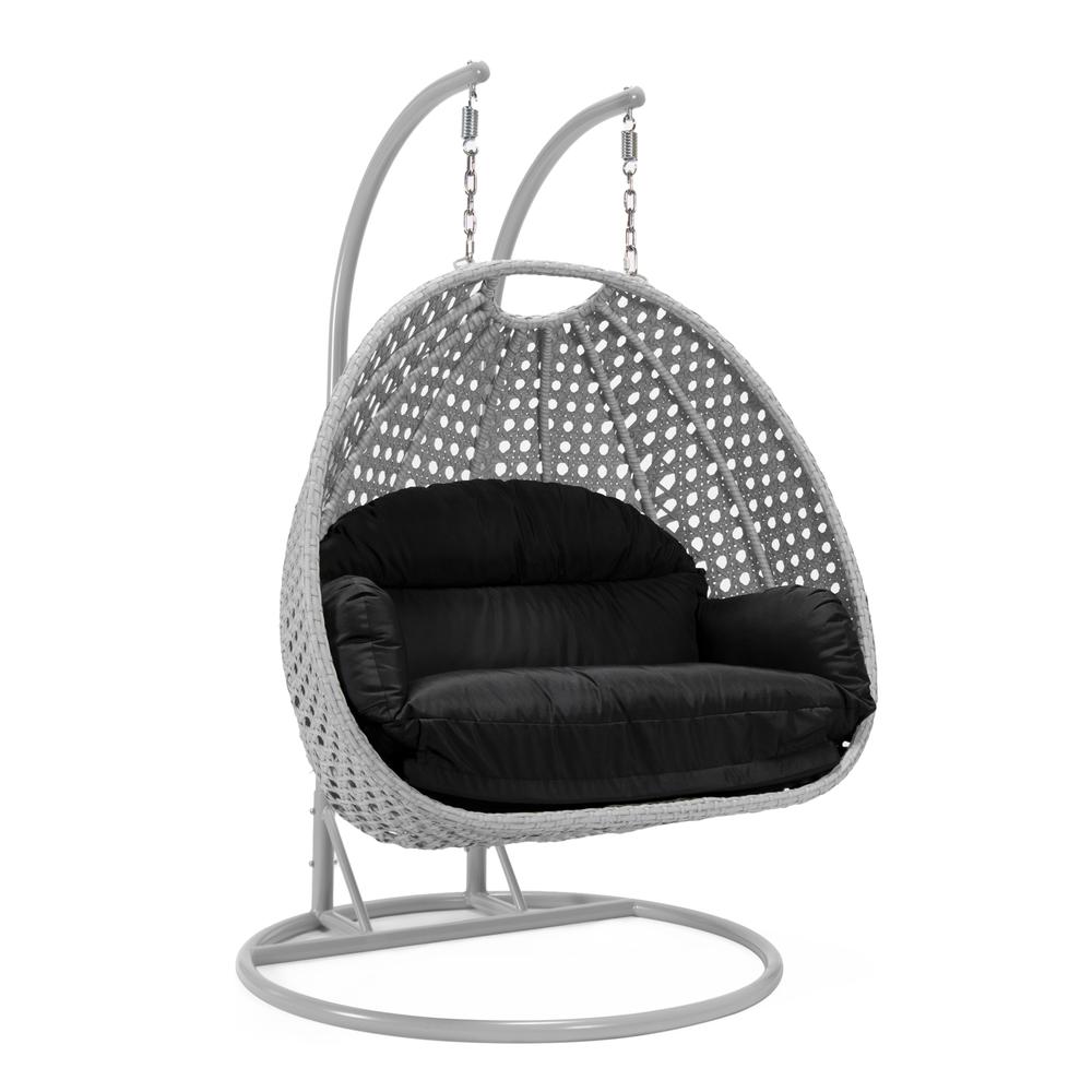 LeisureMod Wicker Hanging 2 person Egg Swing Chair in Black. Picture 1