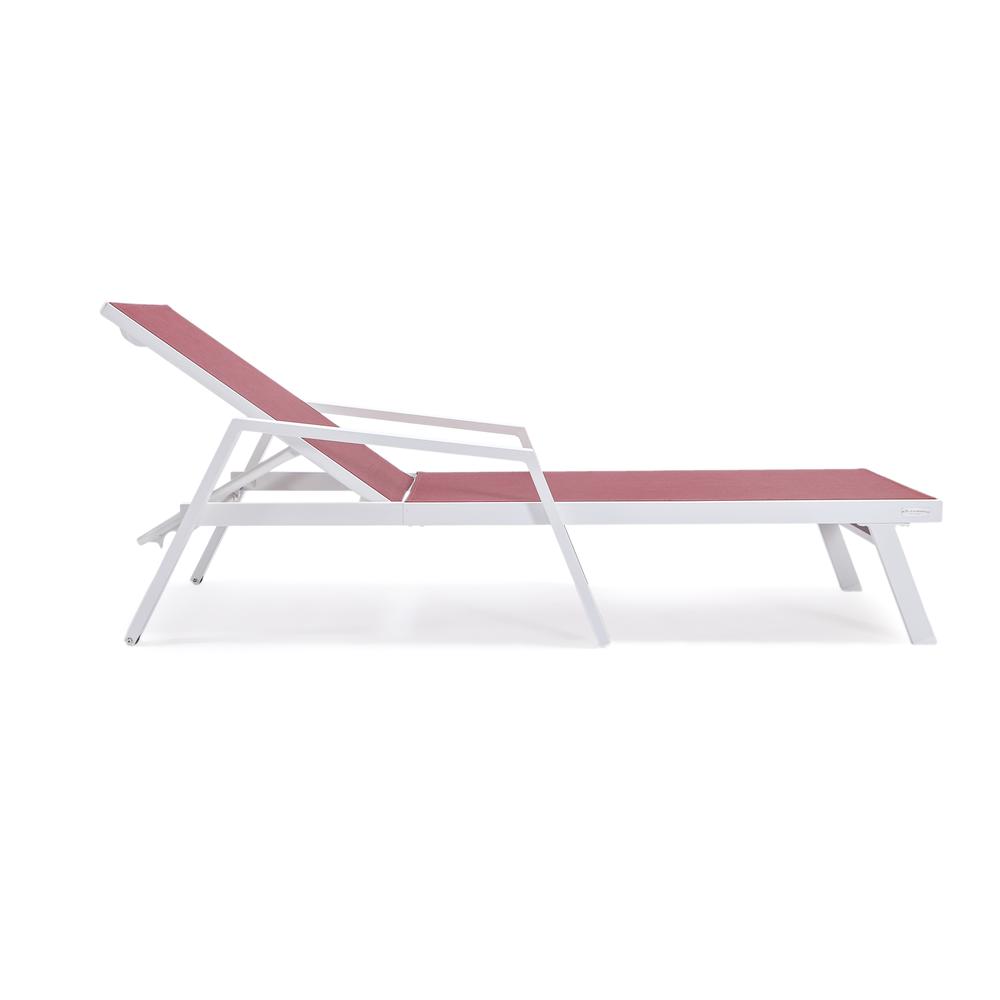 Marlin Patio Chaise Lounge Chair With Armrests in White Aluminum Frame. Picture 7