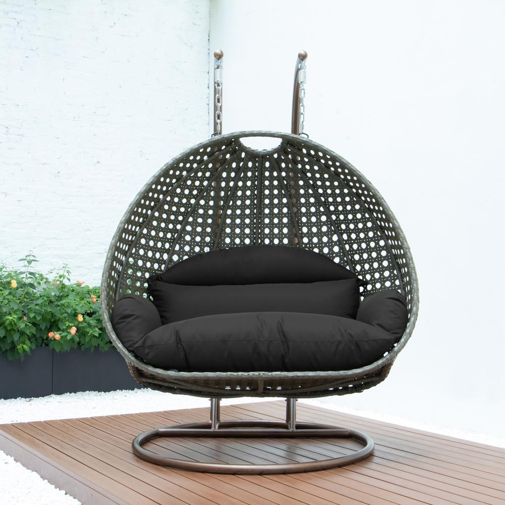 Beige Wicker Hanging 2 person Egg Swing Chair. Picture 9