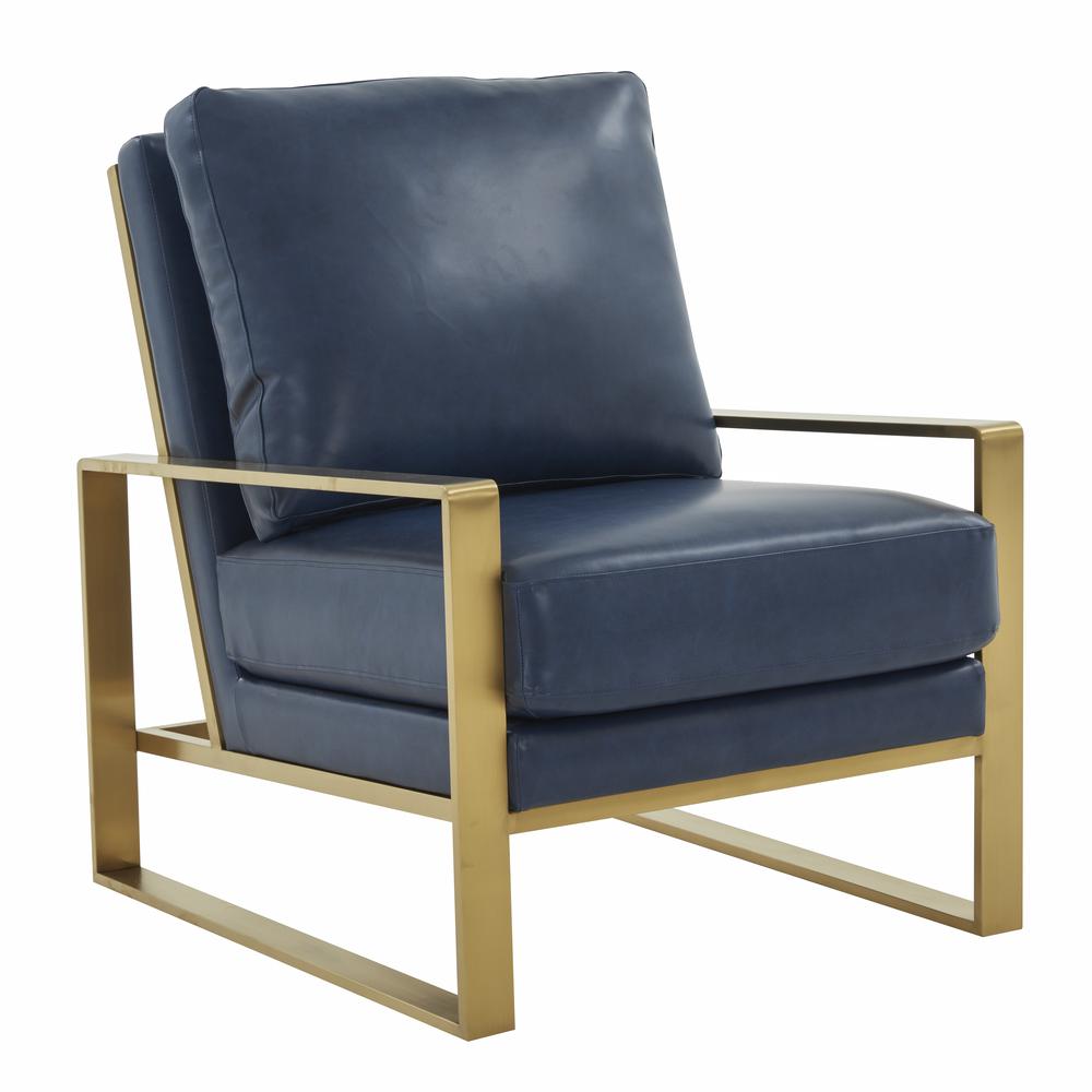 LeisureMod Jefferson Leather Modern Design Accent Armchair With Elegant Gold Frame, Navy Blue. Picture 1