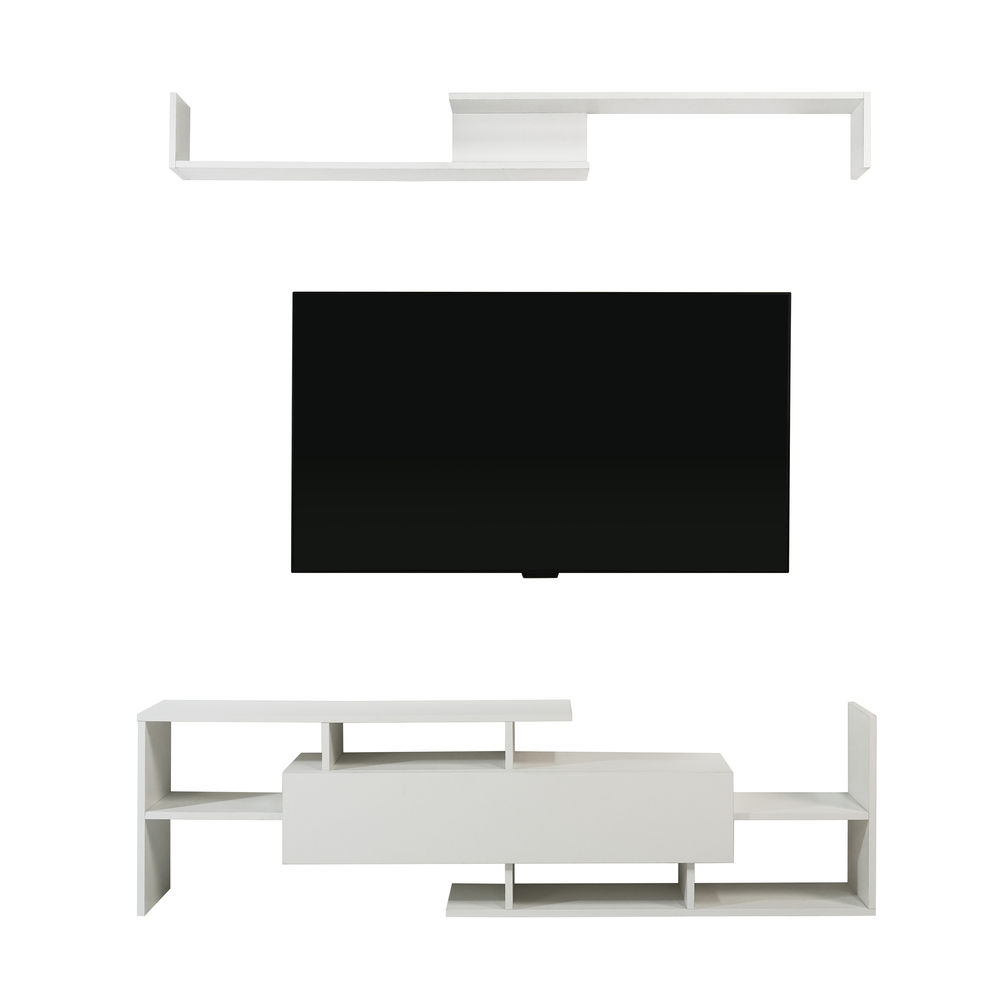 LeisureMod Surrey Modern TV Stand with MDF Shelves and Bookcase. Picture 4
