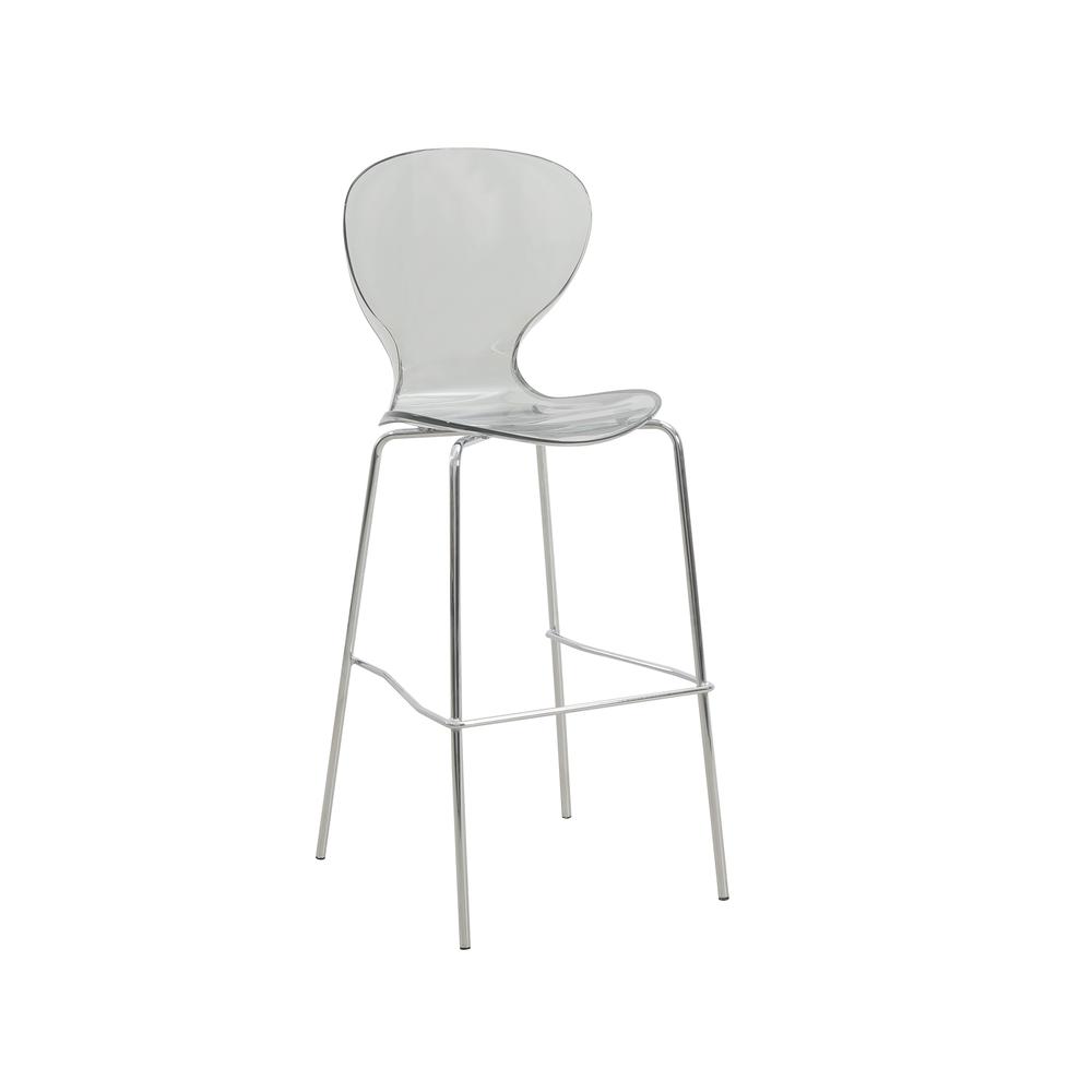 Oyster Acrylic Barstool with Steel Frame in Chrome Finish Set of 2 in Smoke. Picture 3