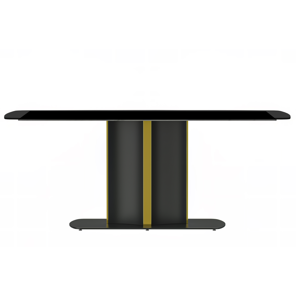 Sylva Series Modern Dining Table Black and Gold Base, With 55 Black Glass Top. Picture 3