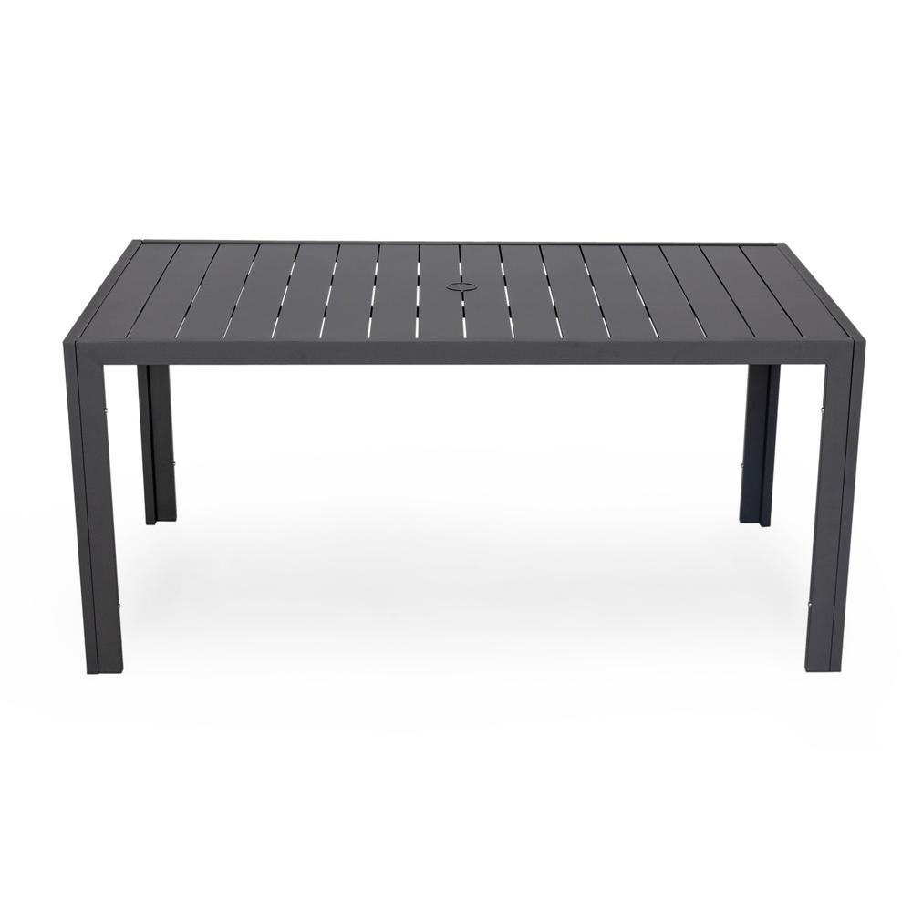 Chelsea Aluminum Outdoor Dining Table With 8 Chairs and Charcoal Black Cushions. Picture 13
