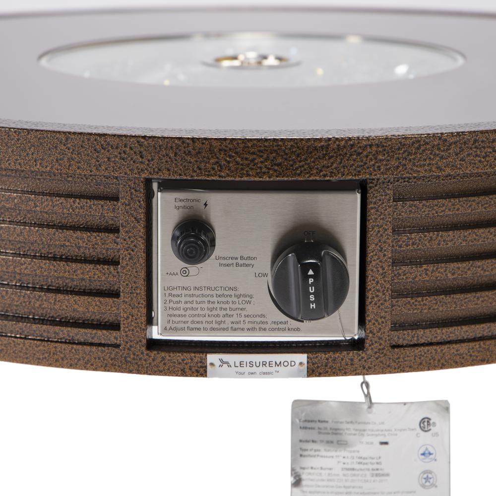 LeisureMod Walbrooke Modern Brown Patio Conversation With Round Fire Pit With Slats Design & Tank Holder, Grey. Picture 16