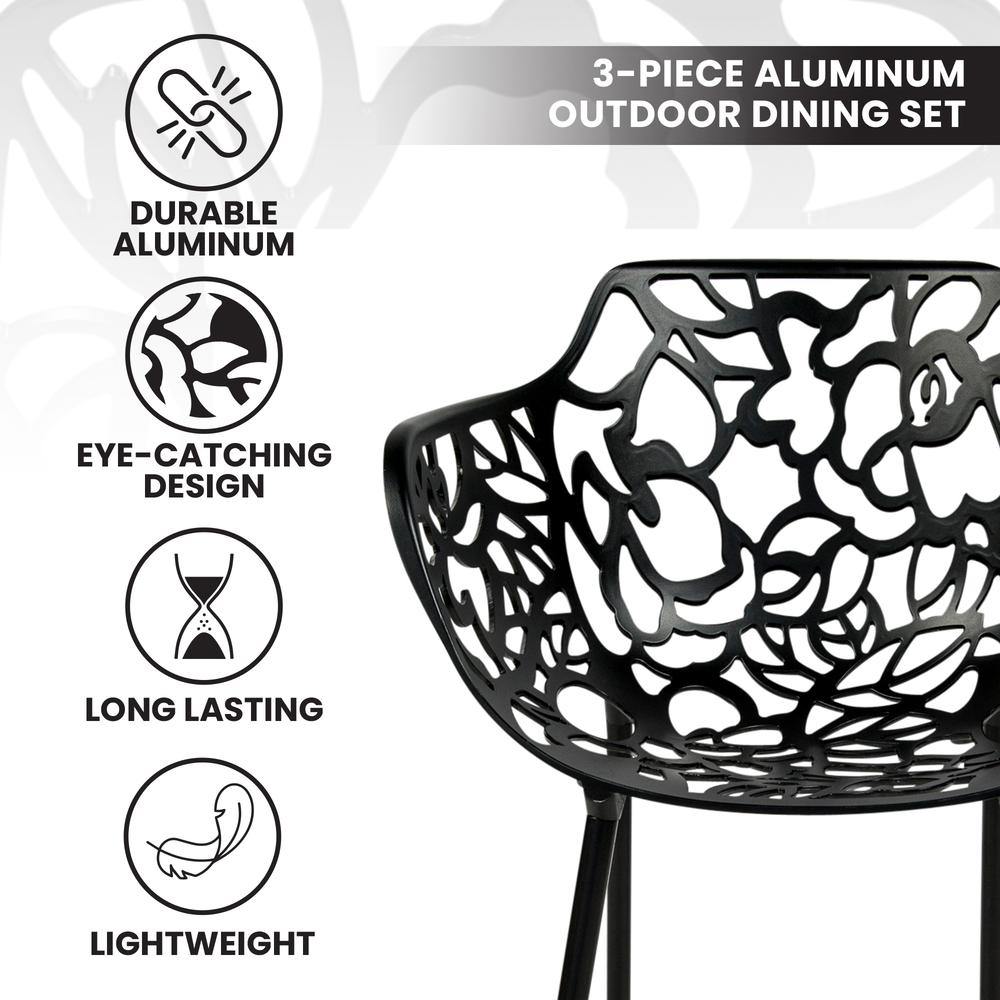 3-Piece Aluminum Outdoor Patio Dining Set with Tempered Glass Top Table. Picture 3