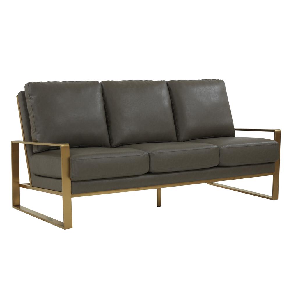LeisureMod Jefferson Modern Design Leather Sofa With Gold Frame, Grey. Picture 1