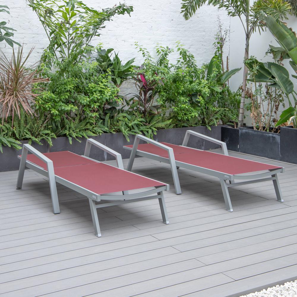 Marlin Patio Chaise Lounge Chair With Armrests in Grey Aluminum Frame, Set of 2. Picture 10