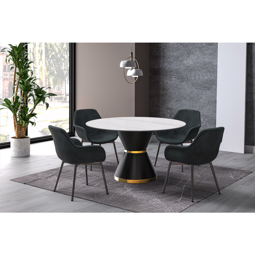 Round Dining Table Black\Gold Base with 60 Round White Sintered Stone Top. Picture 11