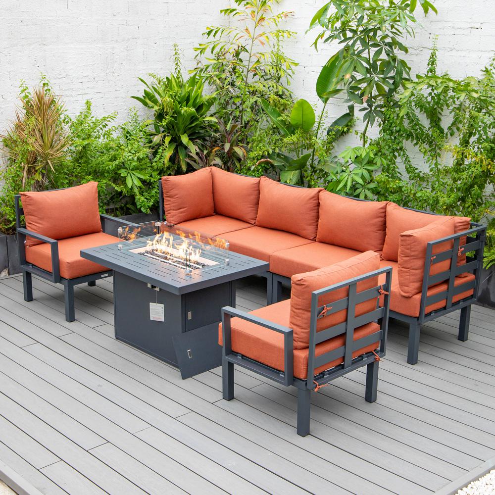 Chelsea 7-Piece Patio Sectional And Fire Pit Table Black Aluminum With Cushions. Picture 34