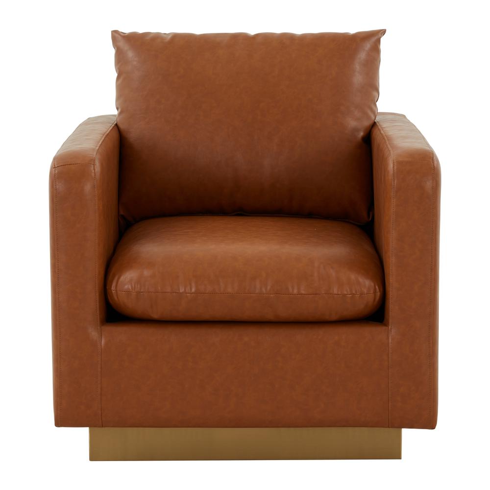 LeisureMod Nervo Leather Accent Armchair With Gold Frame, Cognac Tan. Picture 2
